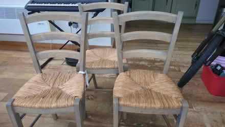 Photo of free 3 wooden chairs with Wicker seats (Epsom KT18) #1