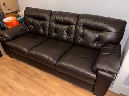 Photo of free Three seater brown leather sofa (Enfield) #2