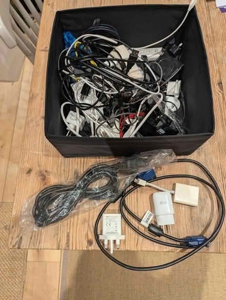 Photo of free Box of cables and chargers (Wimbledon Park (SW19)) #1