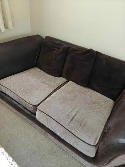 Photo of free Two-seater sofa, dark brown and beige (Stubbington PO14) #1