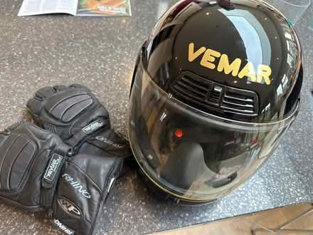 Photo of free Old motorcycle helmet and gloves (Burpham, Guildford) #1
