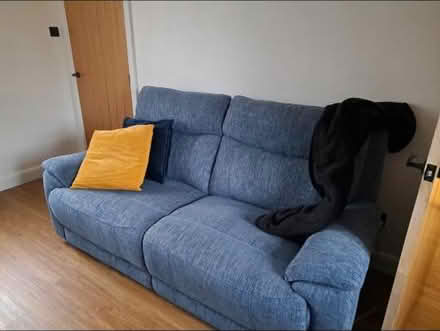 Photo of free 3 seater Blue Fabric sofa (BD11 Drighlington) #2