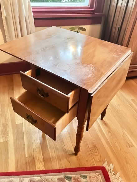 Photo of free sold maple drop-leaf 2-drawer table (Bham, Victor St. near Yeagers) #1