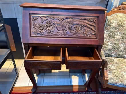 Photo of free Walnut Engraved Desk with and chair (Mercer Island) #4