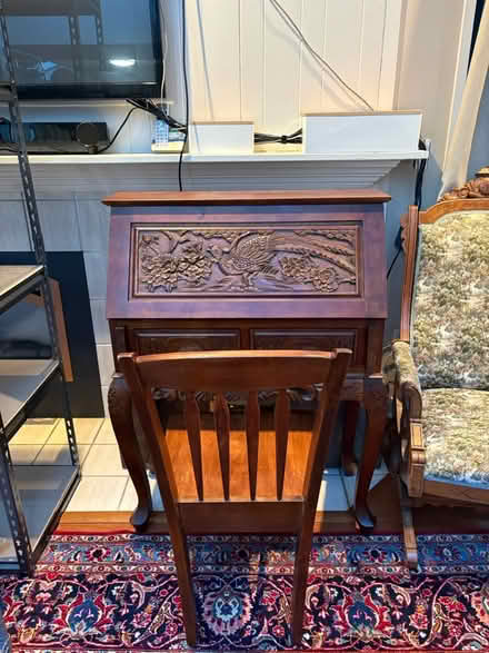 Photo of free Walnut Engraved Desk with and chair (Mercer Island) #1