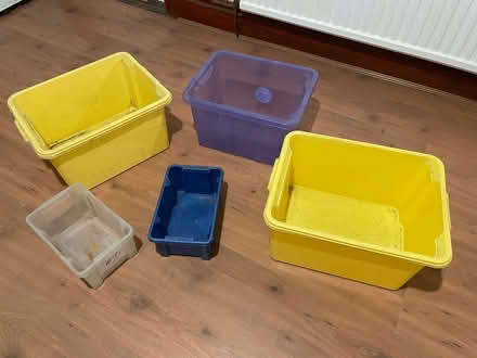 Photo of free Various size plastic storage boxes (Greaves LA1) #1