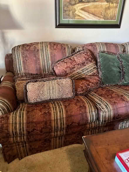 Photo of free Large 9Ft sofa with pillows (Mustang) #1