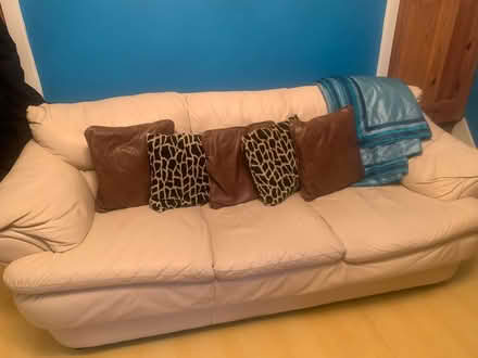 Photo of free Three Seater cream leather couch (Leeds LS9 Harehills) #2