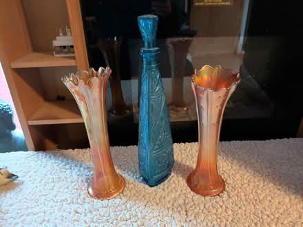 Photo of free Carnival Glass Vases & Blue Bottle (BR1 bickley) #1