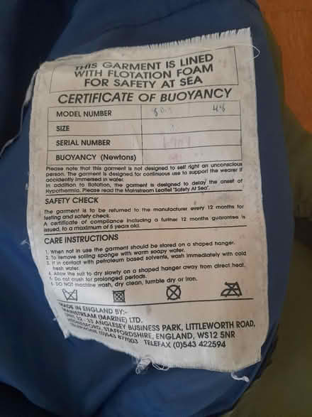 Photo of free Flotation suit (Pagham PO21) #2