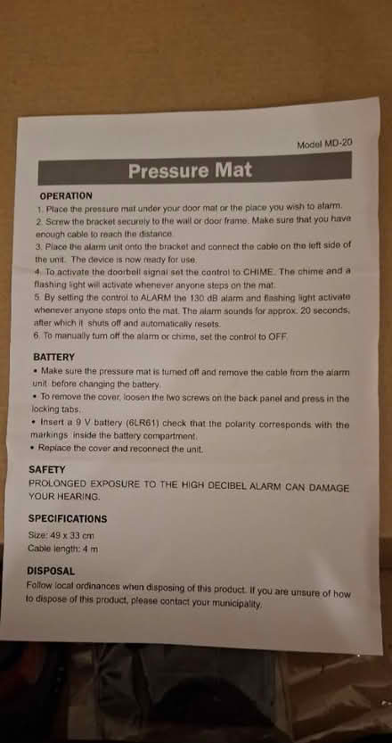 Photo of free Alarm mat (Ainthorpe YO21) #4