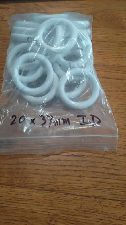 Photo of free Wooden curtain pole rings, white (East Peckham, Kent TN12) #1