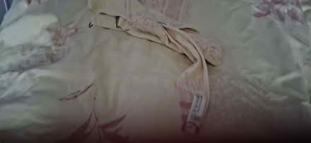 Photo of free curtains in beige and red leaf with tie backs (Wigmore LU2) #1
