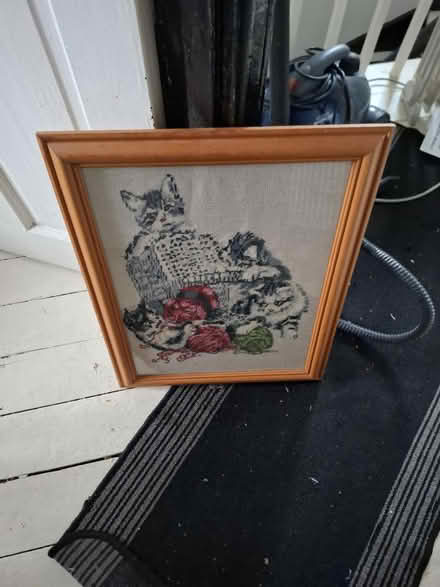 Photo of free Cat tapestry picture in pine frame (L25 Woolton) #1