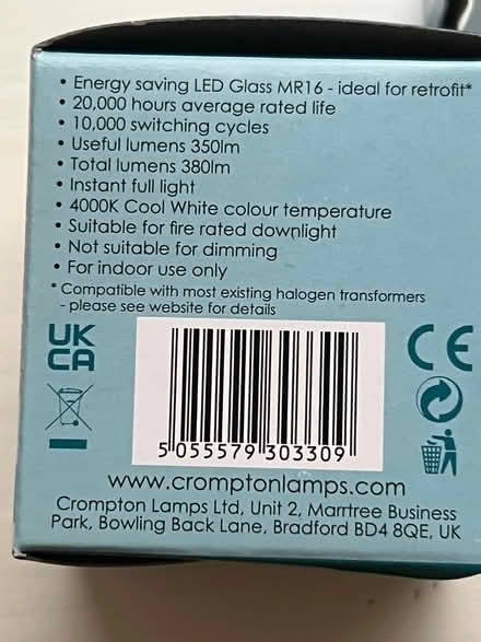 Photo of free Crompton LED Glass MR16 GU5.3 cap downlight bulbs (Clarkston G76) #3