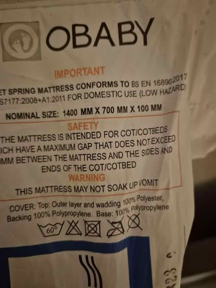 Photo of free Cot bed mattress and duvet (Woodhouse Eaves) #2