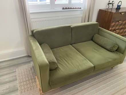 Photo of free 2 seat sofa green velvet (South Oxhey WD19) #1