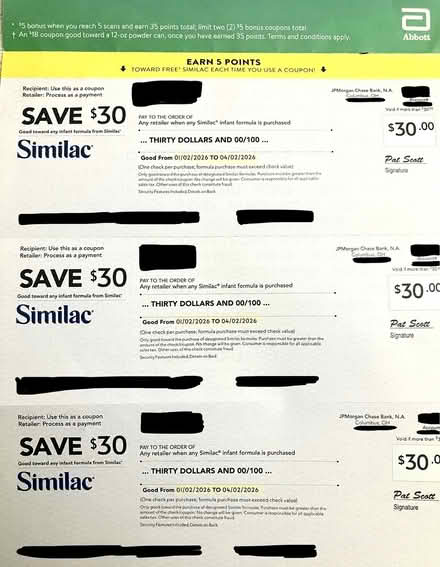 Photo of free Similac Checks: $90 (Baby Formula) (Sunnyvale- Birdland Neighbors) #1