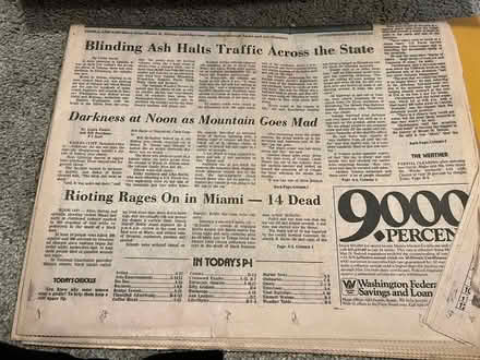 Photo of free newspapers about Mt. St. Helens (downtown Edmonds) #2