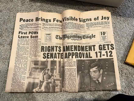 Photo of free Wyoming newspaper about ERA (downtown Edmonds) #1