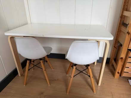 Photo of free Kid-sized desk/craft table & chairs (Bethnal Green E2) #1