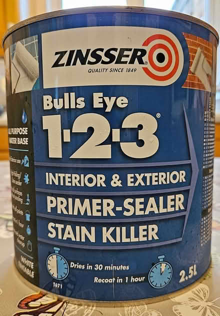 Photo of free Zinnsser Bulls Eye 1-2-3 Primer sealer - 2.5 L tin (Knightsfield AL8) #1