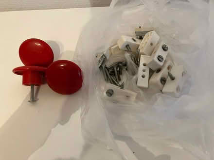 Photo of free 3 Red Drawer Knobs + Fixtures (Bilton HG1) #1