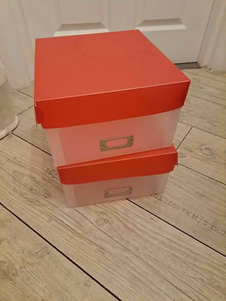 Photo of free 2 x Plastic Red Top Frosted Boxes (Crofton Park, Brockley) #1