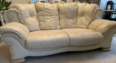 Photo of free Cream 3 Seater Leather Sofa (Harold hill RM3) #3