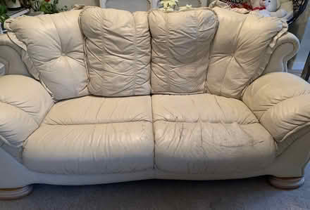 Photo of free Cream 3 Seater Leather Sofa (Harold hill RM3) #1