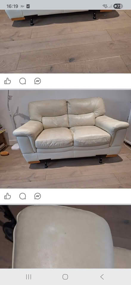 Photo of free Cream leather sofa (North Greenwich SE10) #1