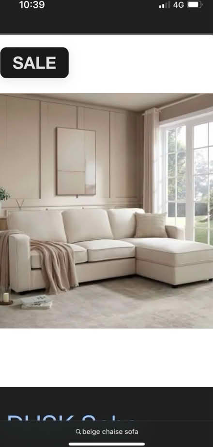 Photo of beige/ brown corner or chaise sofa (SK1, central stockport) #1