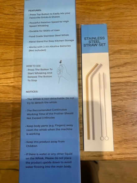Photo of free Unopened milk frother & metal straw (Raynes Park) #2