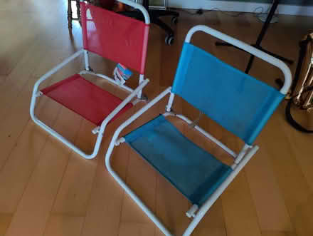 Photo of free 2 low, folding picnic chairs. Blue and Red (Marlow SL7) #1
