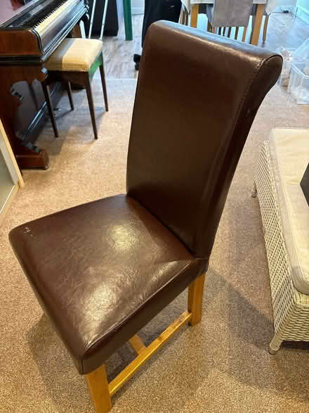 Photo of free Six oak and leather dining chairs (Shirley CR0) #2