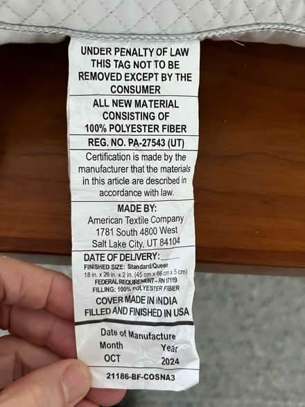 Photo of free Standard size bed pillow (Downtown Mountain View) #2