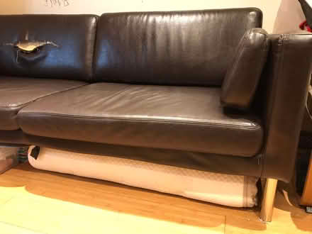 Photo of free Brown faux-leather sofa - damaged (SE16) #2