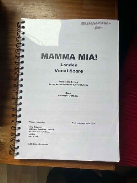 Photo of free Mamma Mia vocal musical score (HP3 Bennett’s end) #1