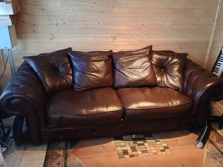 Photo of free Brown leather sofa bed (SCS) (Bwlchgwyn/Gwynfryn - Wrexham) #1
