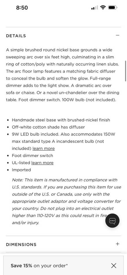 Photo of free CB2 Brushed-Nickel Floor Lamp (83rd & Mendingwall) #2