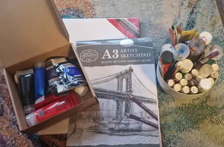 Photo of free Art stuff - acrylic paints, pad, canvas, brushes etc (Alvaston DE24) #1