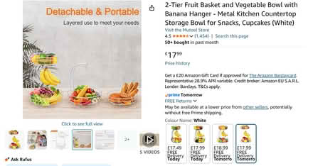 Photo of free 2-Tier Fruit Basket and Vegetable Bowl with Banana Hanger (Kingsholm GL1) #1