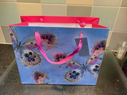 Photo of free Gift bag - pink and blue butterfly design (Bilton CV22) #1
