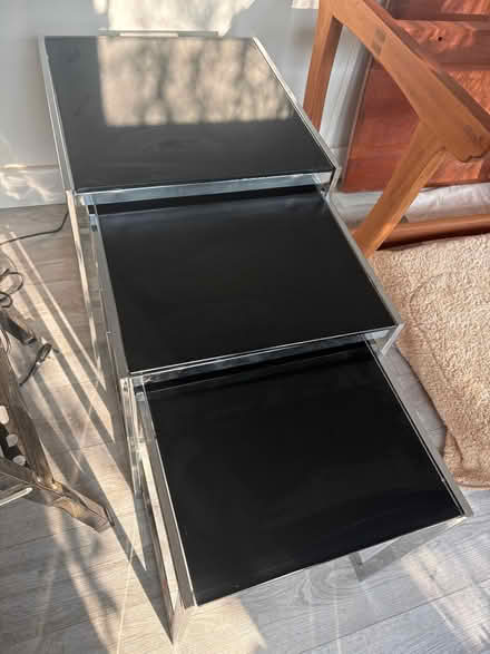 Photo of free Nest of three tables, black glass tops (Woodside Park N20) #1