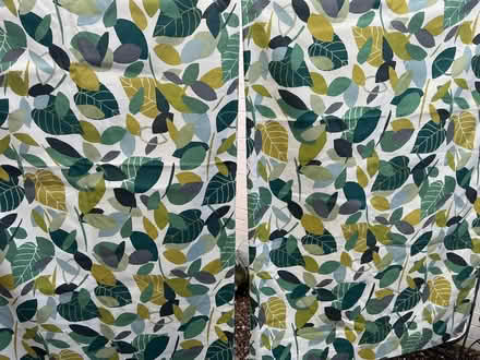 Photo of free Curtains Pair Green Teal Leaves 48 x 53 inches like new (BT10) #1