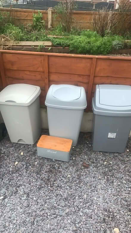 Photo of free 3 Grey 50 litre bins and bread bin (Baguley M23) #1