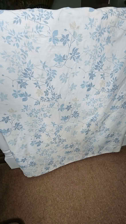 Photo of free Pair of blue, beige and ivory leaf pattern curtains (Speldhurst TN3) #1