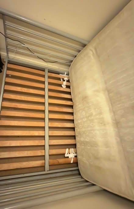 Photo of free Metal double Bed and old Mattress (Levenshulme M19) #3