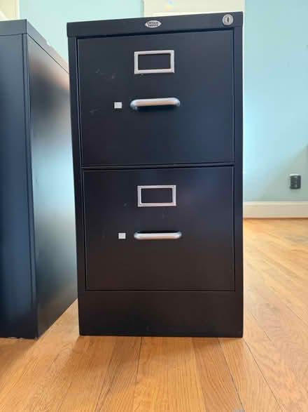 Photo of free One black filing cabinet with key (Chesterbrook Rd & N Albemarle) #1