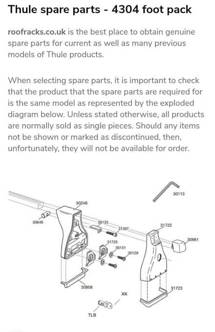 Photo of Thule roof rack foot kit part 30808 (Standlake OX29) #1
